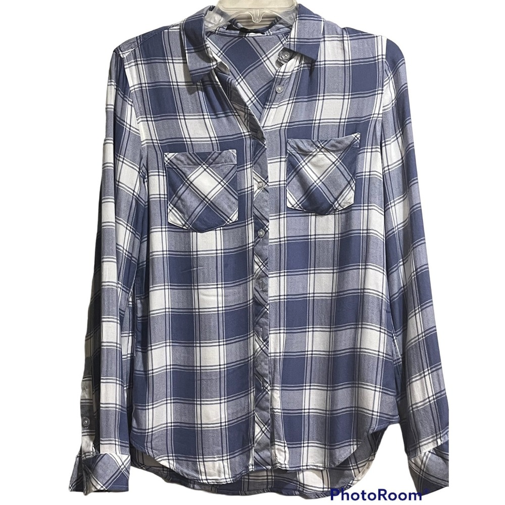 Romeo Juliet Couture Sz S  Women's Plaid Long Sleeve Button Up Shirt Blue White